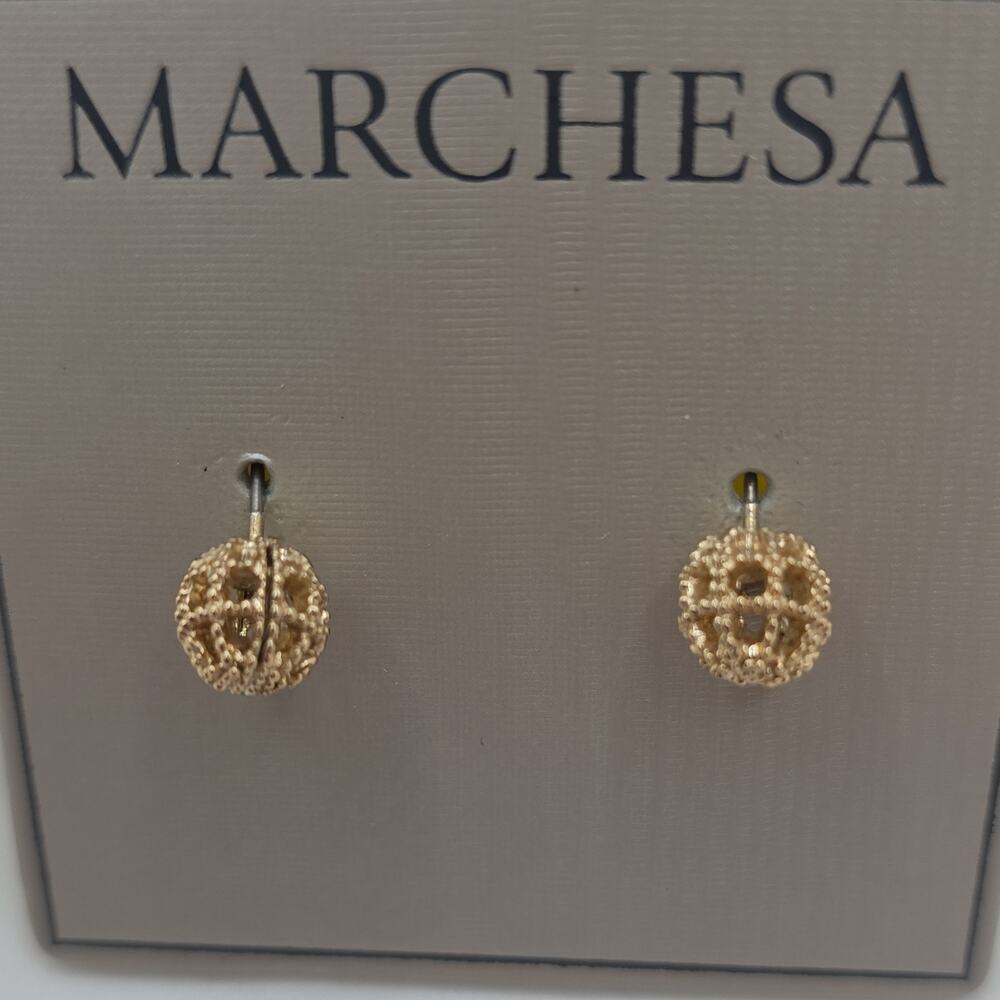 Marchesa Gold Tone Round Stud Earrings Butterfly Closure 16G00462 J1073